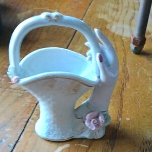 Vintage Hand Painted Royal Japan White Ceramic Basket with Pink Accents And Hand